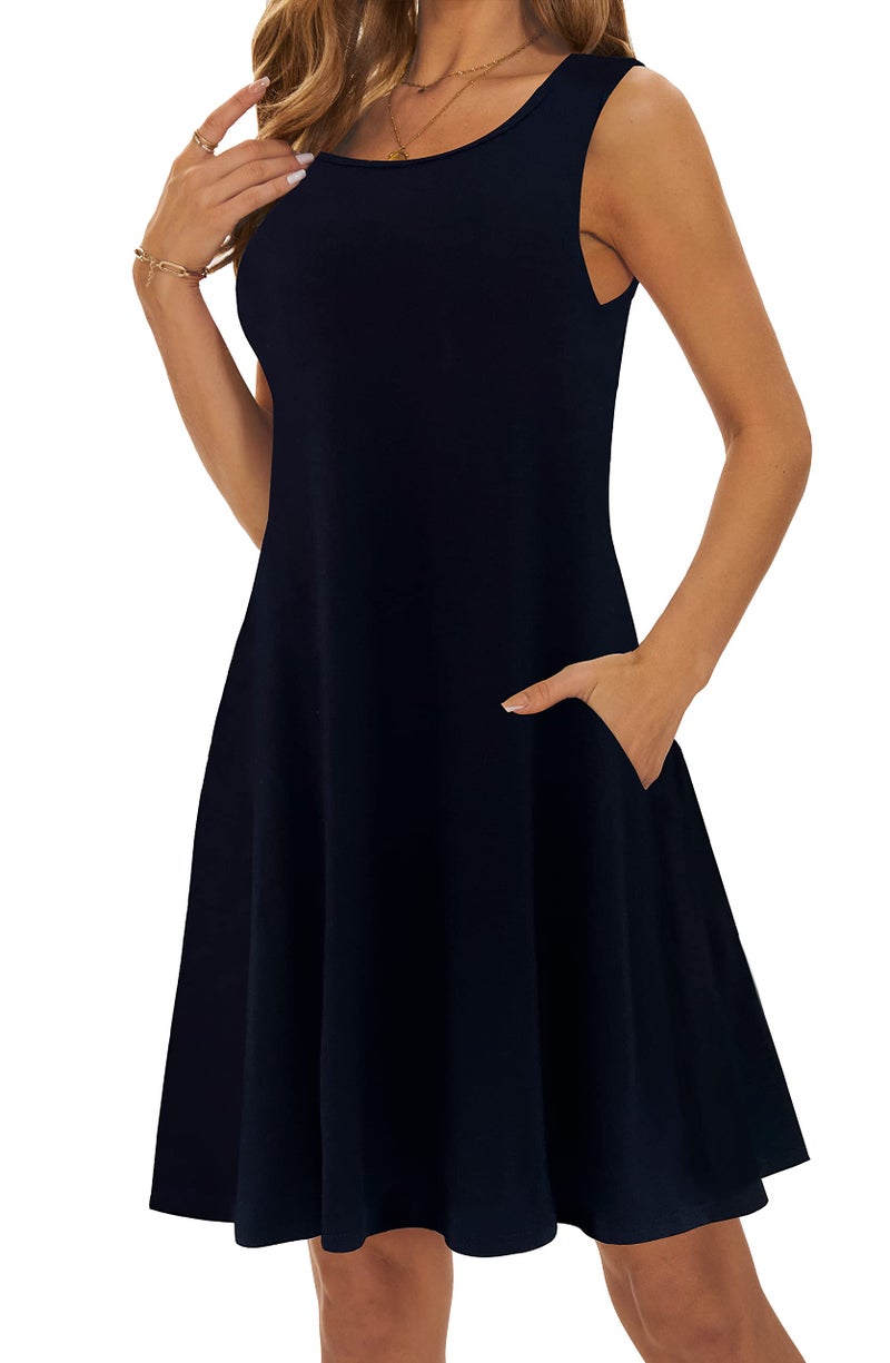 Moskill Summer Dresses for Women 2026 Casual Sundresses Beach Cover Ups Sleeveless Tshirt Swing Dress with Pockets 3X-Large Solid Black - Image 2